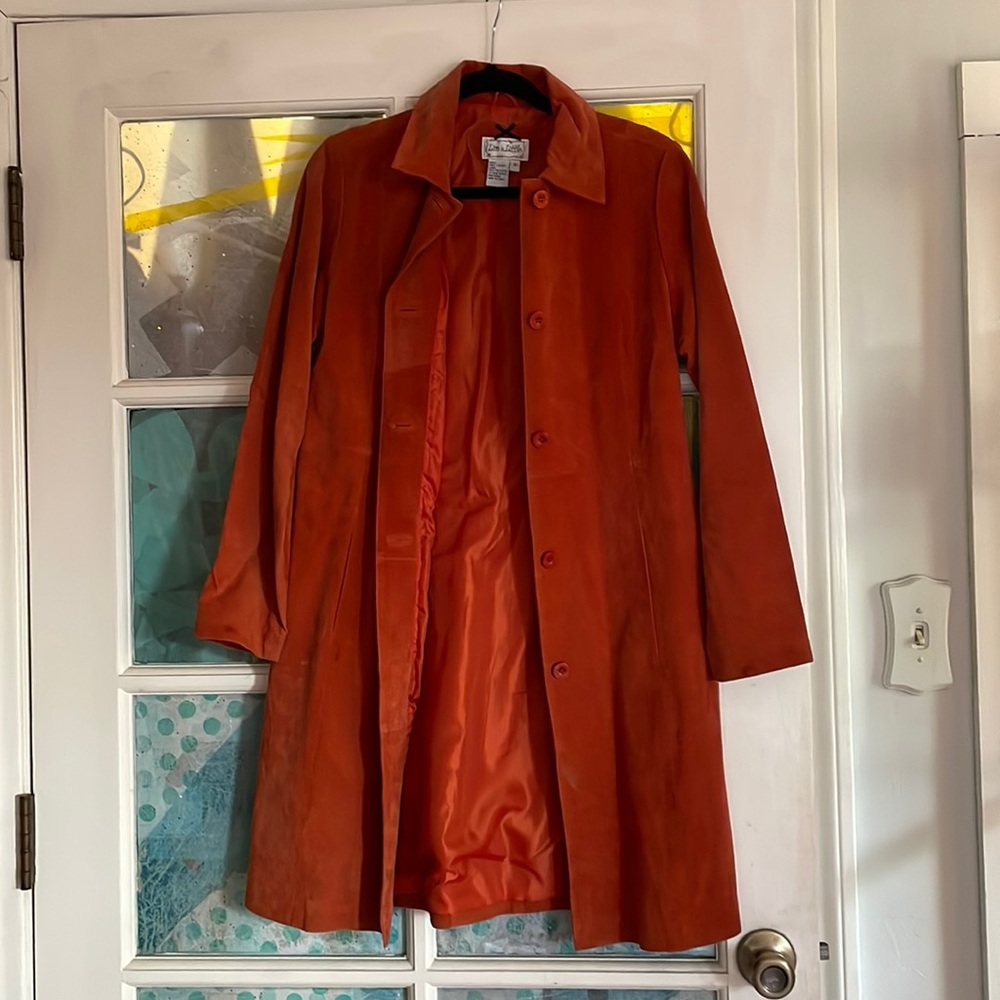 100% brunt orange leather coat
